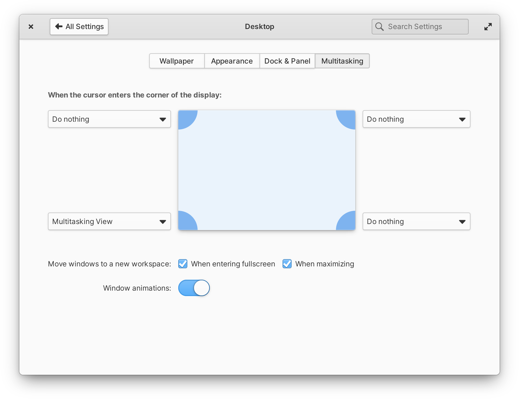 Desktop Multitasking settings