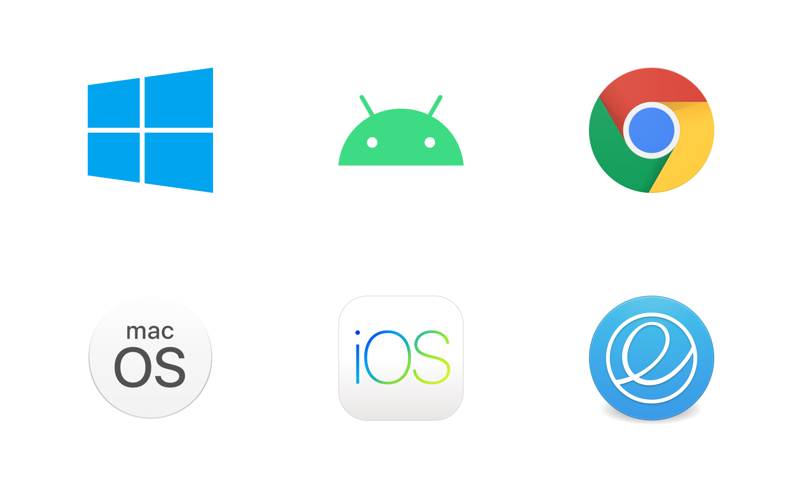 Logos of Windows, Android, Chrome OS, macOS, iOS, and elementary OS