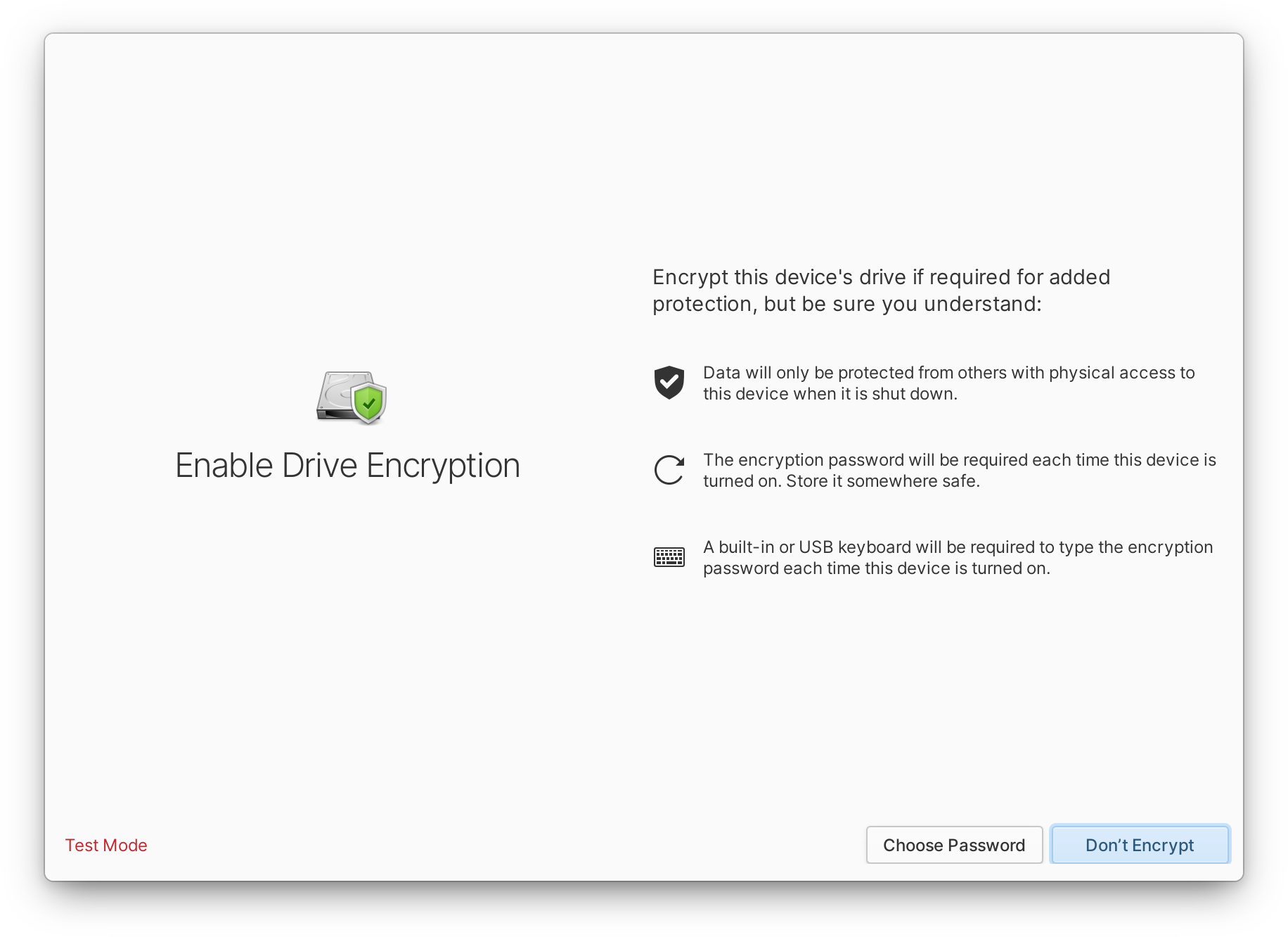 Installer Encryption page