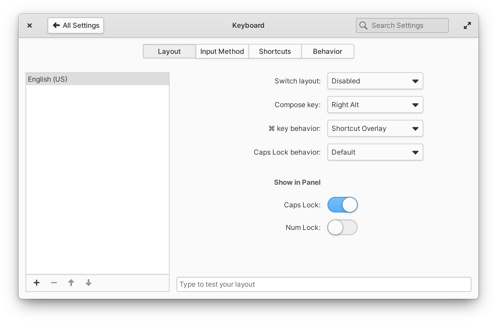 Keyboard indicator settings