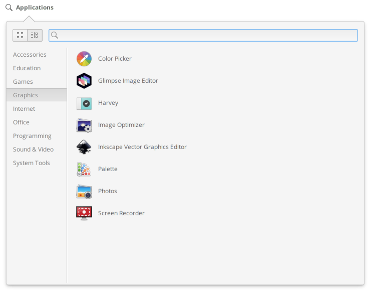 Applications Menu category view