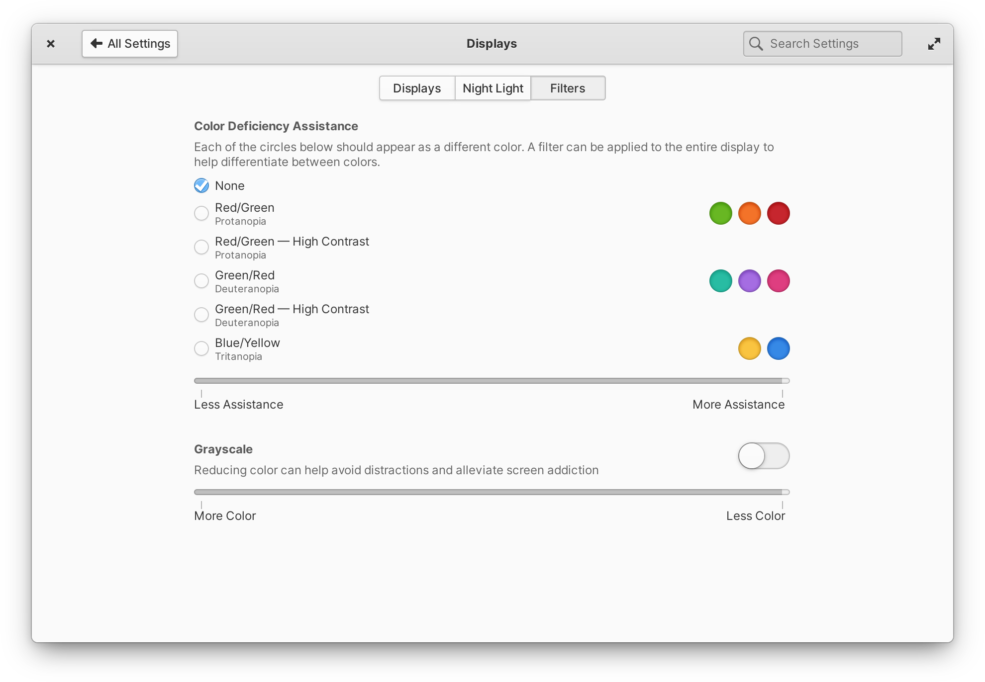 System Settings → Displays → Filters