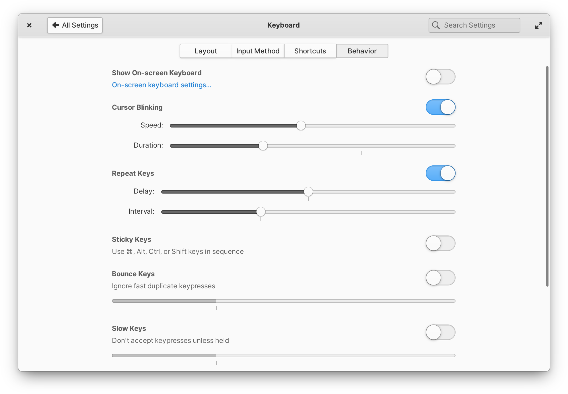 System Settings → Keyboard → Behavior