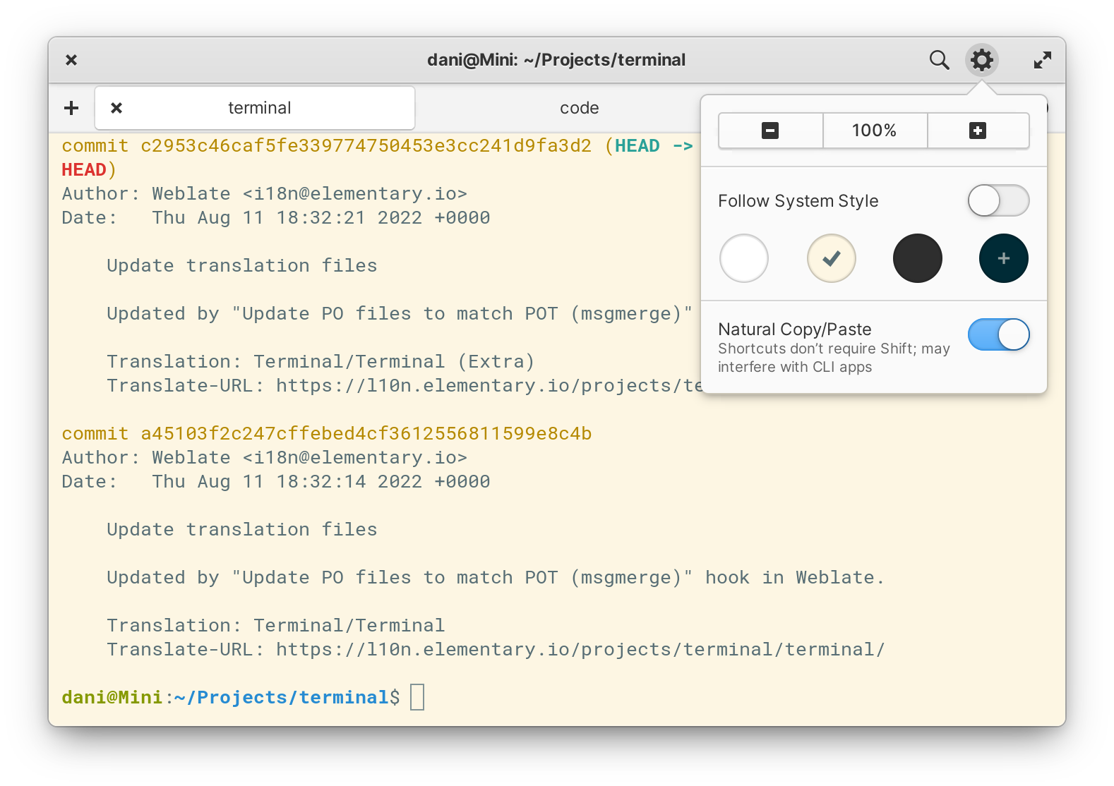 Terminal in light mode