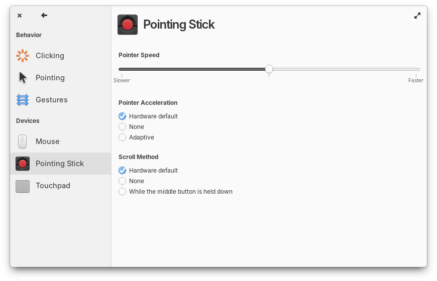 Pointing Stick settings