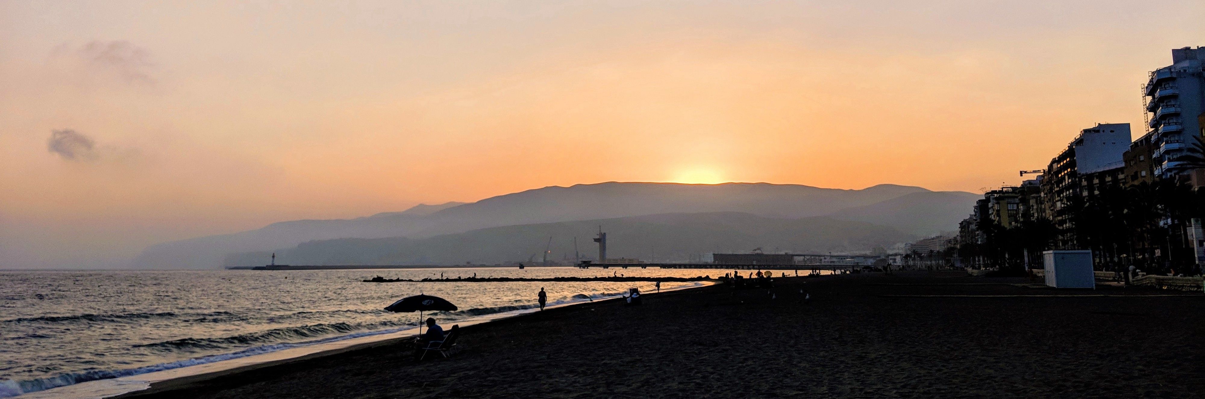 Sunset over the beach in Almería, Spain