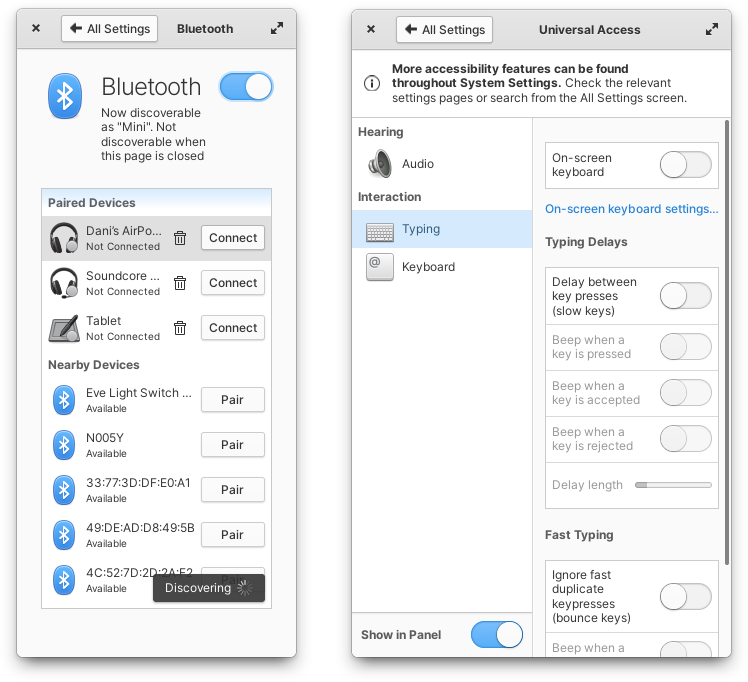 Bluetooth and Universal Access Settings