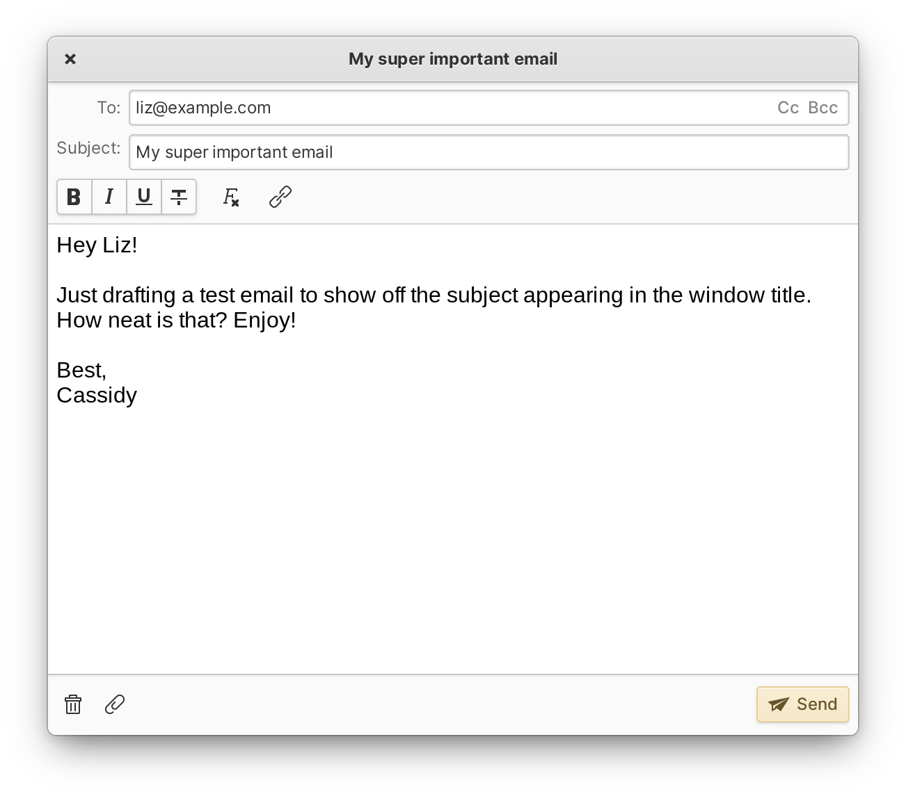 Screenshot of mail compose window