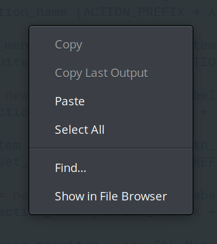 Terminal context menu